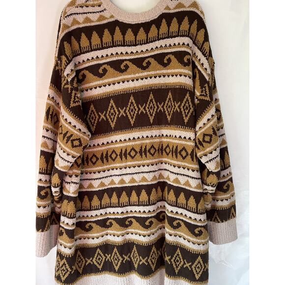 Frye Cardigan Sweater Women's Sz XL Long Length Brown Tan Nordic Cozy - Picture 2 of 5